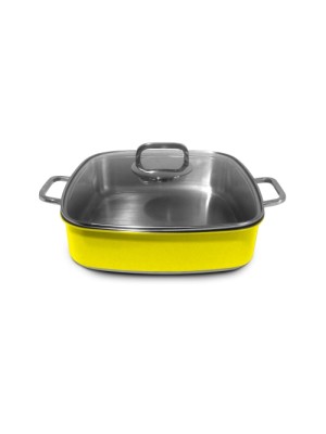 Roasting pan including glass lid,  square,  yellow