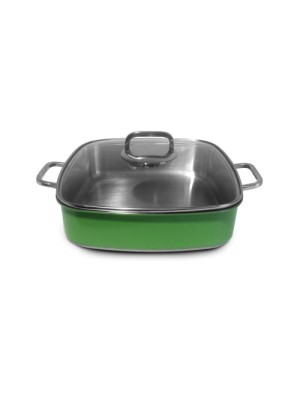 Roasting pan including glass lid,  square,  green