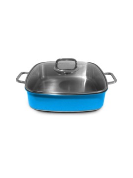 Roasting pan including glass lid,  square, blue