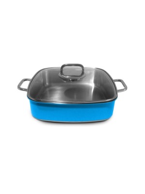 Roasting pan including glass lid,  square, blue