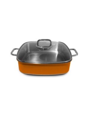 Roasting pan including glass lid,  square,  orange