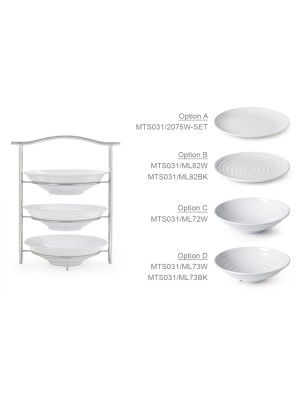 3-Tier Stand with 6 pieces of 10'' Round Plate ML-82-W, (stand dimensions 14.25" x 8.25", 19.5'' tall, 8.25'' tier dia.)
