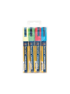 Securit Liquid chalkmarker coloured set of 4 - medium 2-6mm Nib - Wallet  - blue, red, green, white Securit Liquid chalkmarker coloured set of 4 - medium 2-6mm Nib - Wallet  - blue, red, green, white