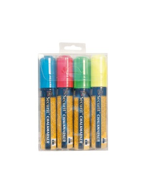 Securit Liquid chalkmarker, Coloured  - large 7-15mm Nib - Wallet  - blue, red, green, white - set of 4 Securit Liquid chalkmarker, Coloured  - large 7-15mm Nib - Wallet  - blue, red, green, white - set of 4