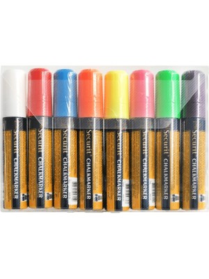 Securit Liquid chalkmarker coloured set of 8 - large 7-15mm Nib - Wallet  - white, red, blue, yellow, green, pink, orange, Violet Securit Liquid chalkmarker coloured set of 8 - large 7-15mm Nib - Wallet  - white, red, blue, yellow, green, pink, orange, Violet